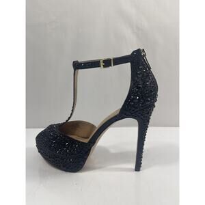 INC CHACEYF Shoes Women's Size 9 Black Rhinestone T-Strap Platform Heels Dressy